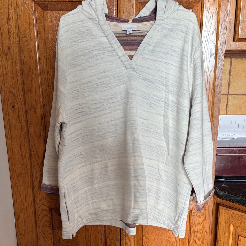 J. Jill Cream Hooded Top with Striped Accents